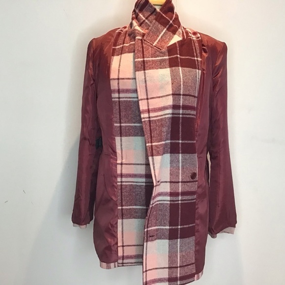 7 For All Mankind Double Breasted maroon/burgundy plaid wool blend blazer M NWT - Picture 5 of 12